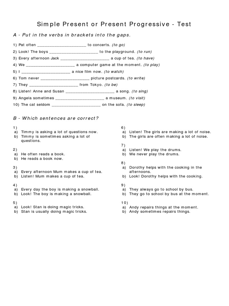 Simple Present vs Present Progressive Test | PDF | Language Mechanics ...