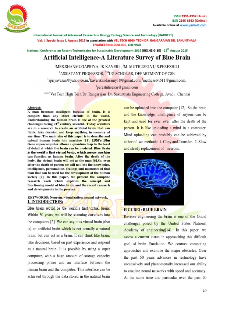 Artificial Intelligence-A Literature Survey of Blue Brain | PDF | Brain ...