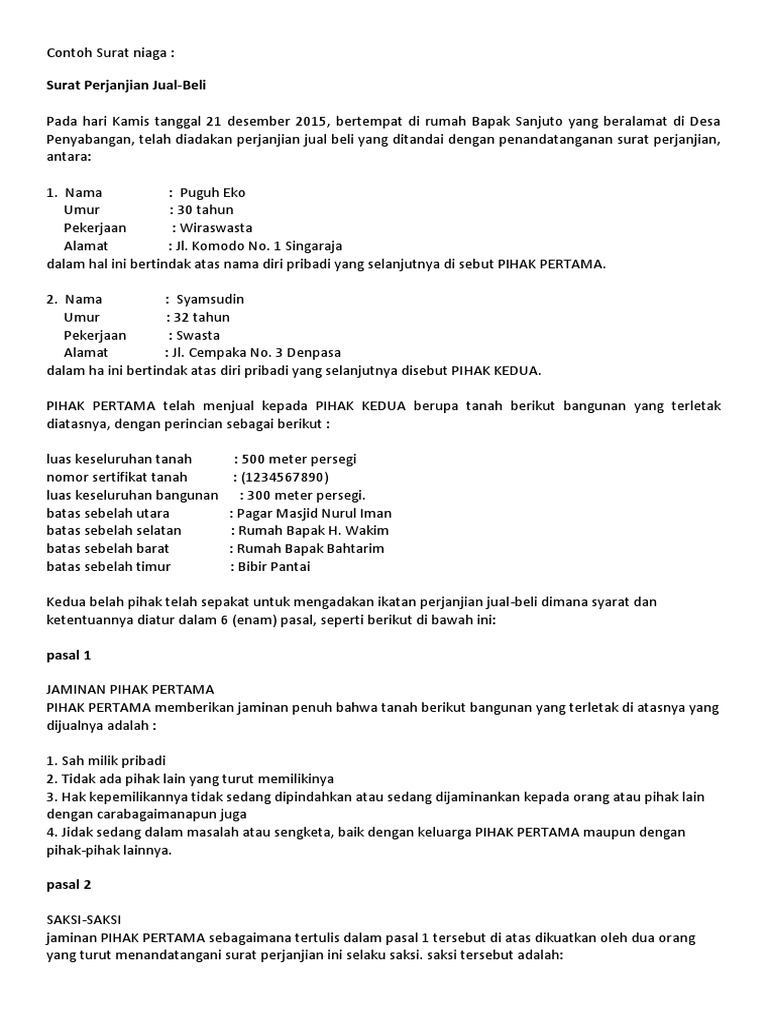 Contoh Surat Niaga