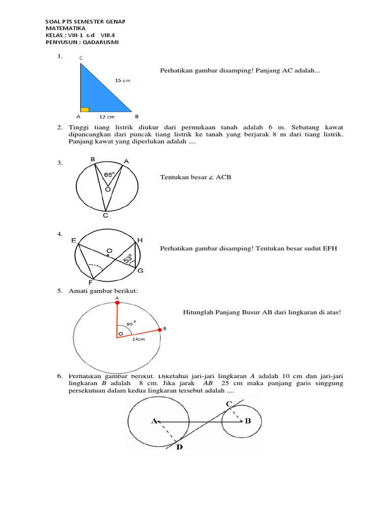 Soal Uts Matematika Kelas 8 Semester 2