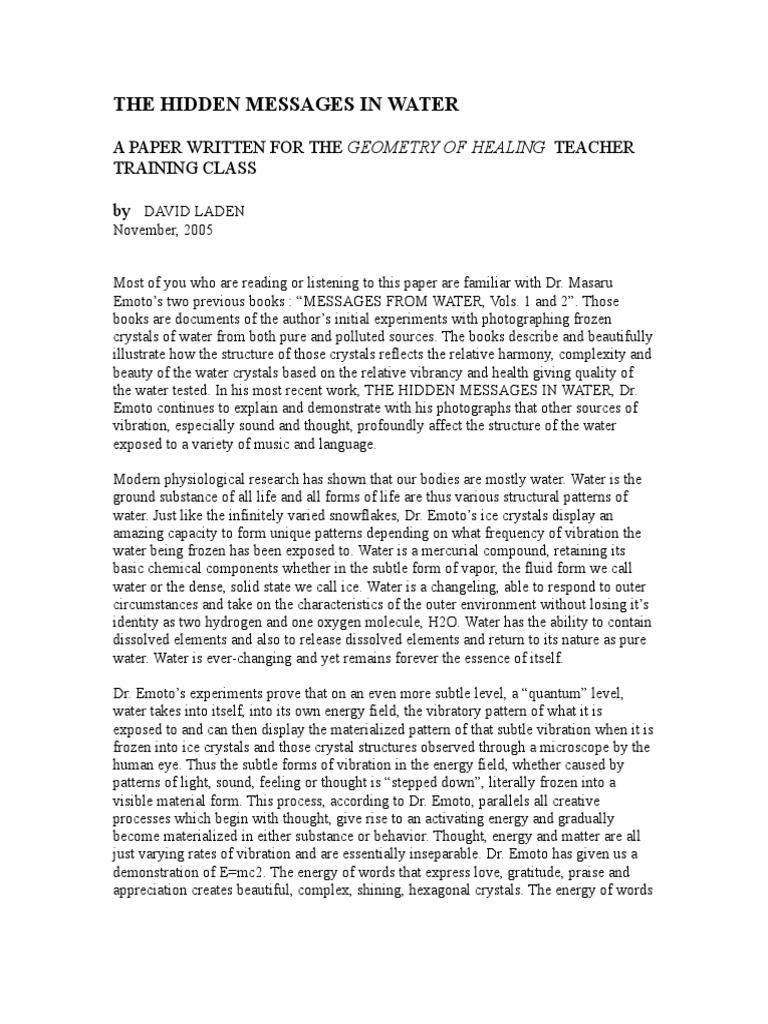 The Hidden Messages in Water 2005 PDF Ice Water