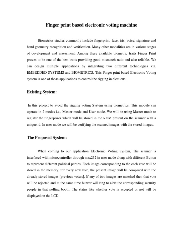 Finger Print Based Electronic Voting Machine: Existing System | PDF