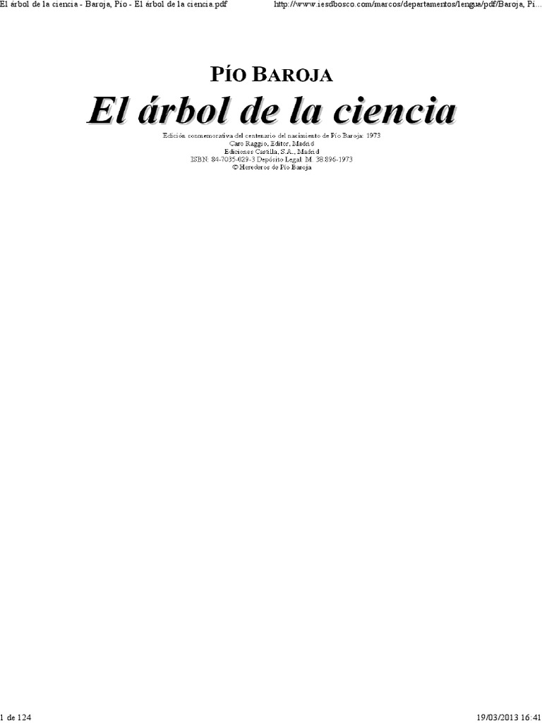 El árbol De La Ciencia Baroja Pío Pdf Pdf Novelas Europeas