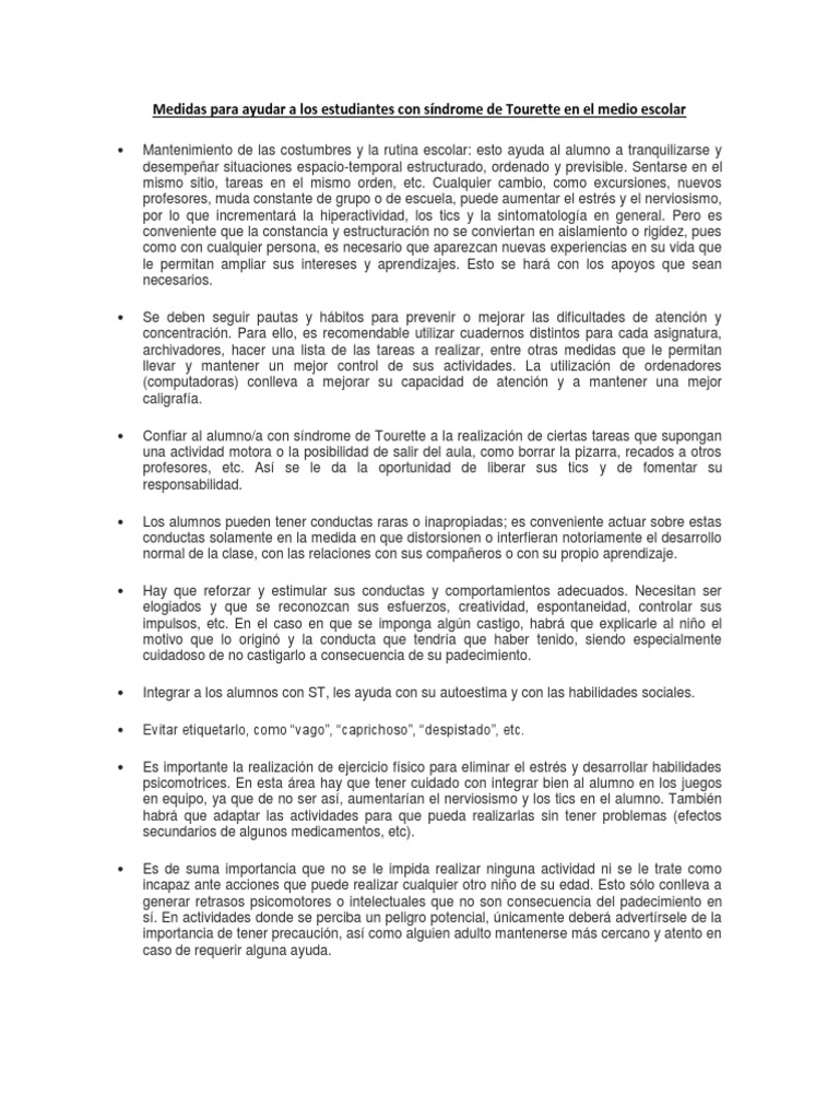 Estrategias para apoyar a estudiantes con Tourette | PDF | Síndrome de ...