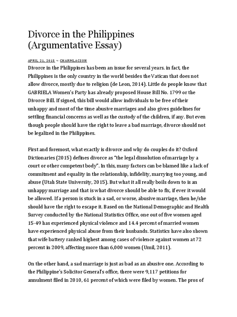 Divorce in the philippines essay image