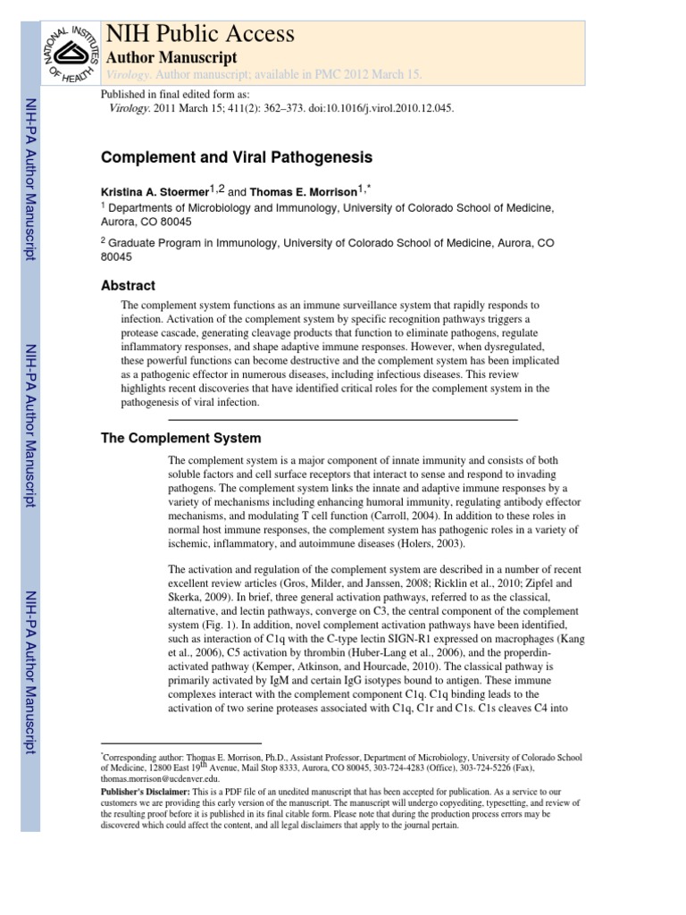 NIH Public Access: Author Manuscript | PDF | Complement System | Immune ...
