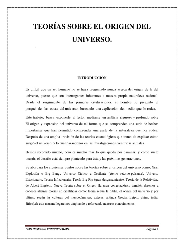 Teorías sobre el Origen del Universo | PDF | Big Bang | Universo