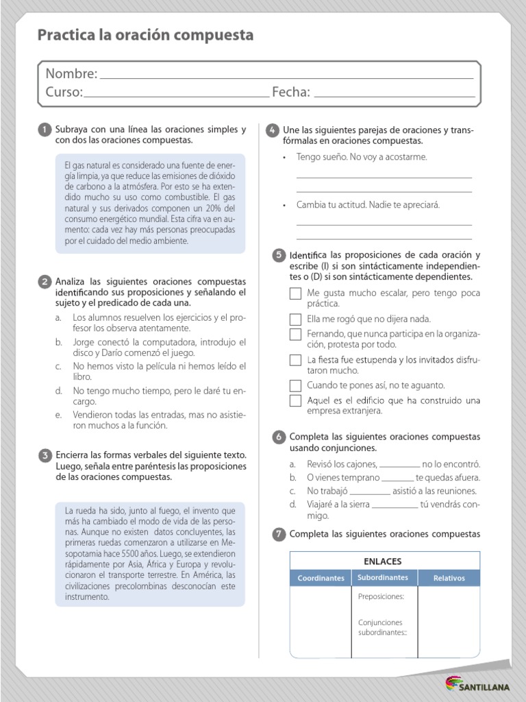 Taller de oraciones compuestas y simples | PDF | Oración (Lingüística ...