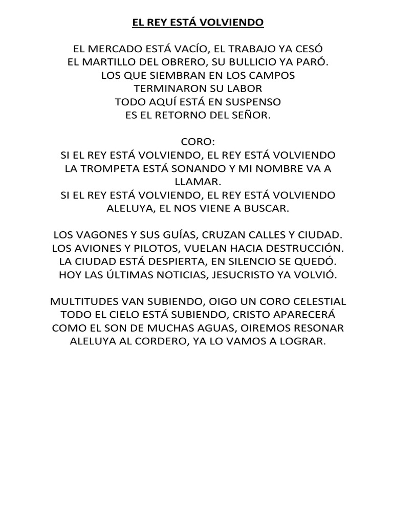 El Rey Está Volviendo: Letra y Acordes | PDF | Religión y espiritualidad
