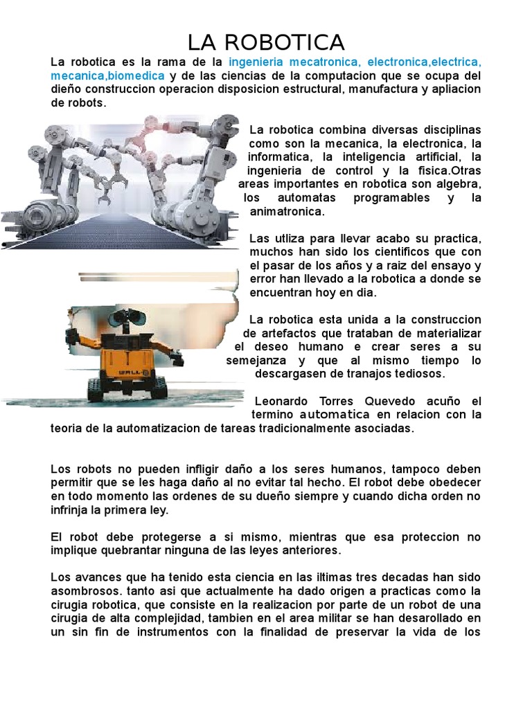 Resumen sobre la Robótica y su Importancia | PDF | Robot | Robótica