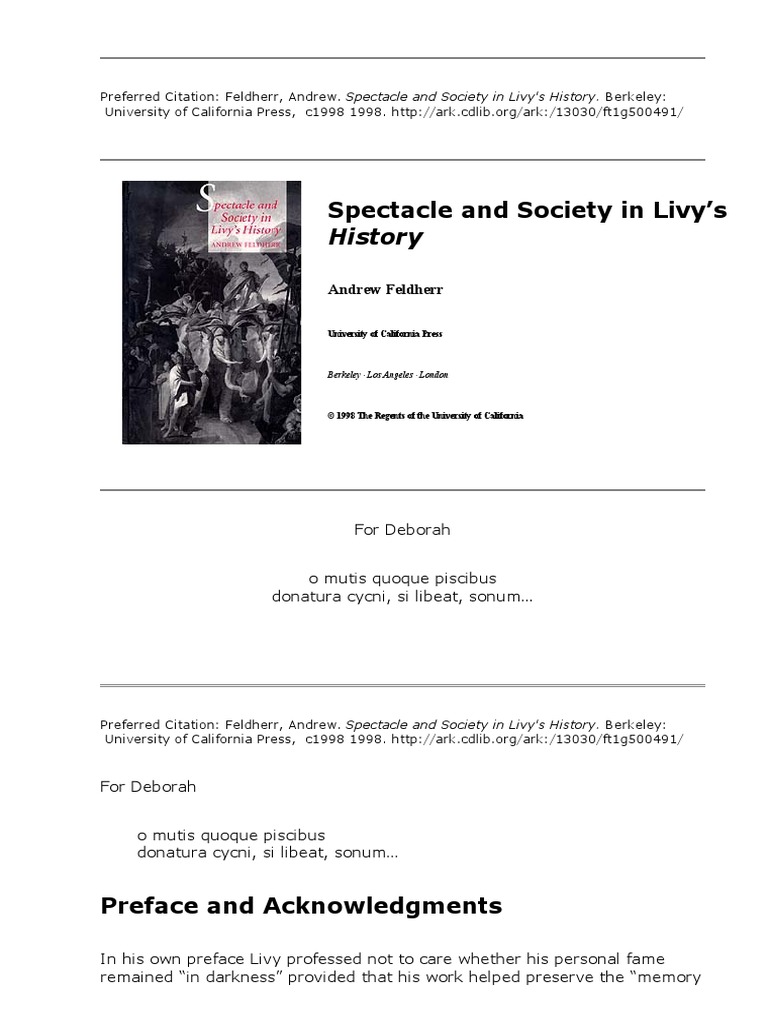 Andrew Feldherr Spectacle And Society In Livy S History Narrative Roman Empire