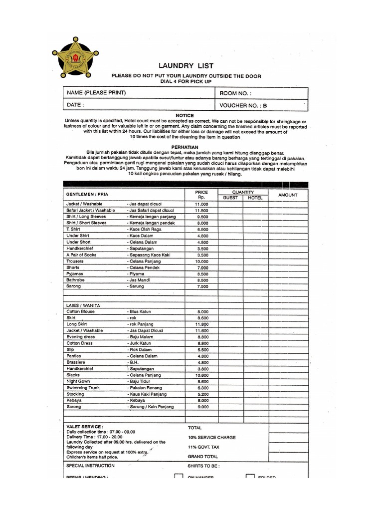 Laundry List PDF