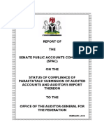 REPORT OF SENATE PUBLIC ACCOUNTS COMMITTEE (SPAC) ON THE ‘STATUS OF COMPLIANCE OF PARASTATALS’ SUBMISSION OF AUDITED ACCOUNTS AND AUDITOR’S REPORT THEREON TO THE OFFICE OF THE AUDITOR-GENERAL FOR THE FEDERATION’