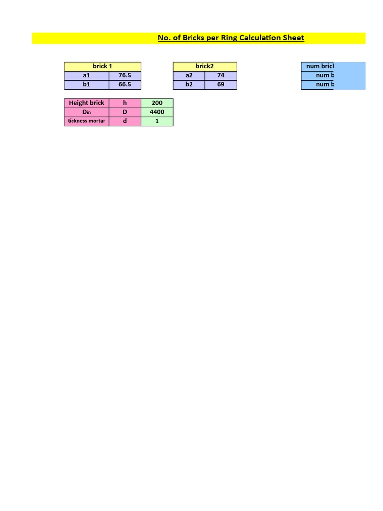 No. of Bricks Per Ring Calculation Sheet | PDF | Technology & Engineering
