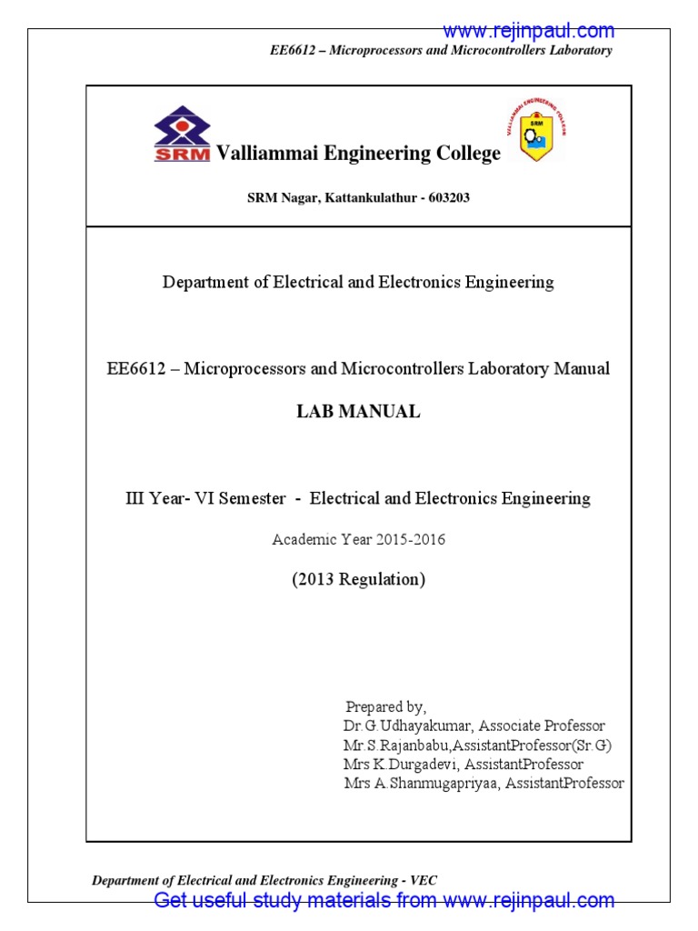 EE6612-Miroprocessor and Microcontroller Laboratory.pdf | Division  (Mathematics) | Microcontroller