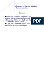 Committees On Decentralisation (Government of India) : Recommendations