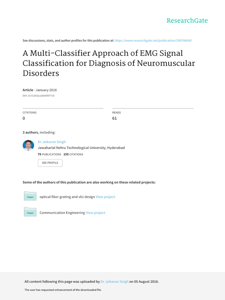 A Multiclassifier Approach of Emg Signal Classification For Diagnosis ...