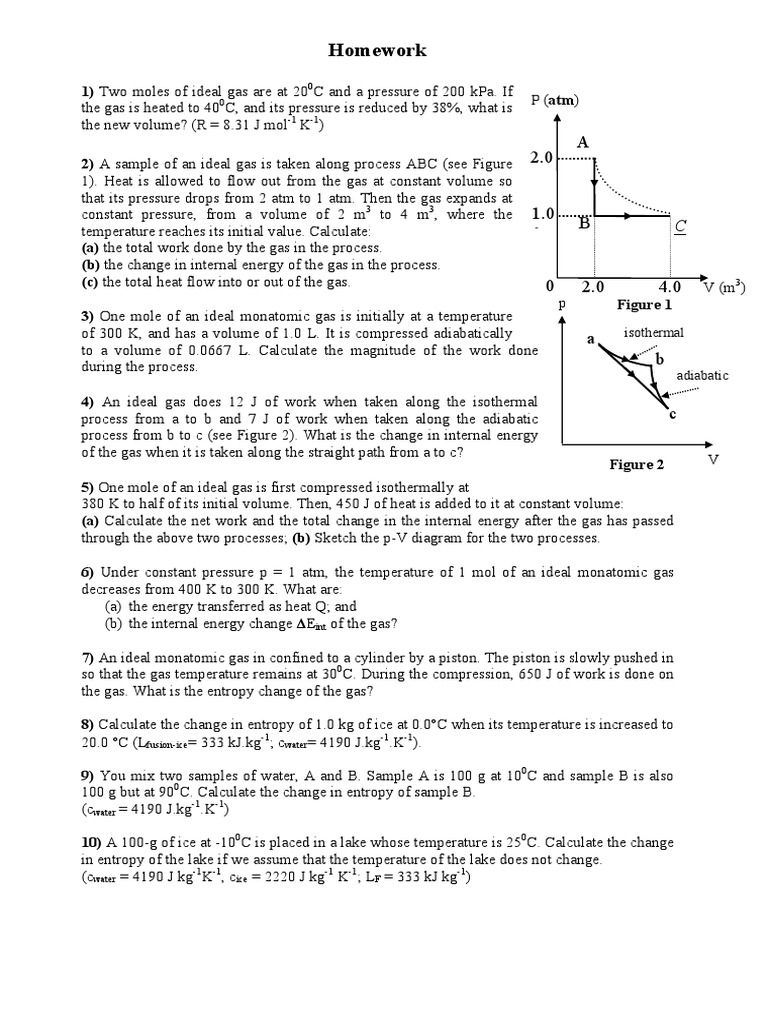 Thermodynamics Homework Problems | PDF | Gases | Heat