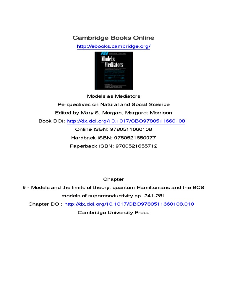 Models and The Limits of Theory: Quantum Hamiltonians and The BCS | PDF ...