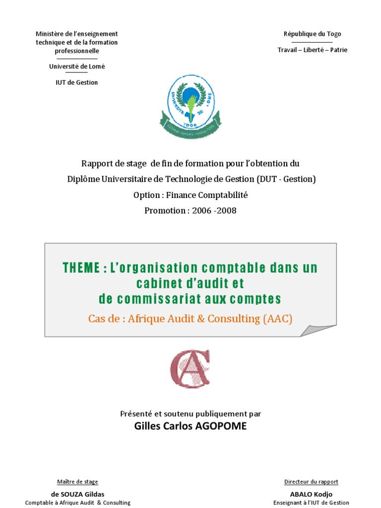 Thème De Rapport De Stage En Cabinet Comptable