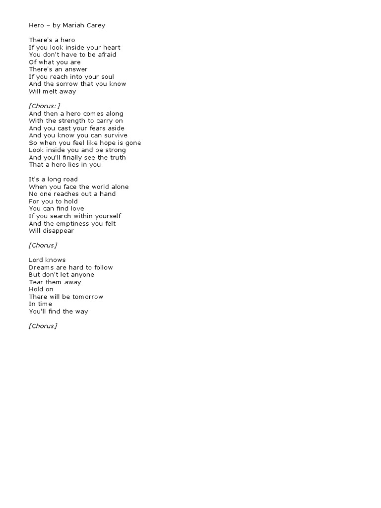 Hero Mariah Carey Worksheet Song Leisure