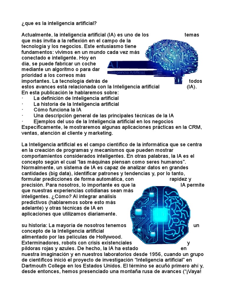 Definición y Funcionamiento de la IA | PDF | Inteligencia artificial ...
