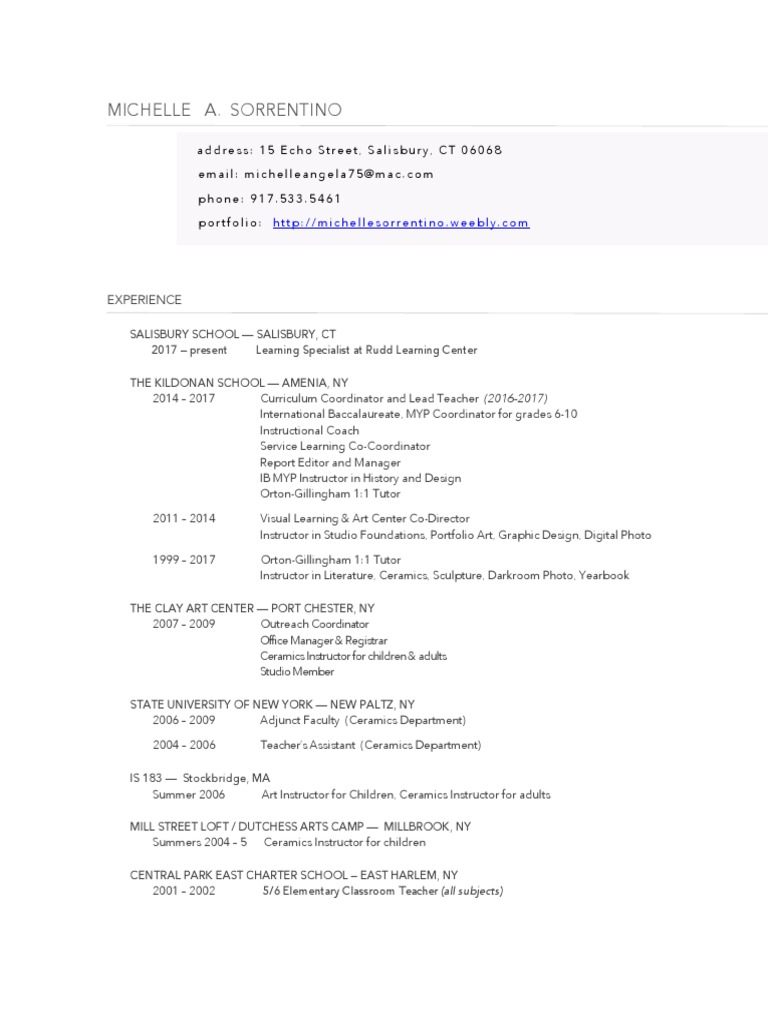 Michelle Sorrentino: Education & Art Expertise | PDF | Art
