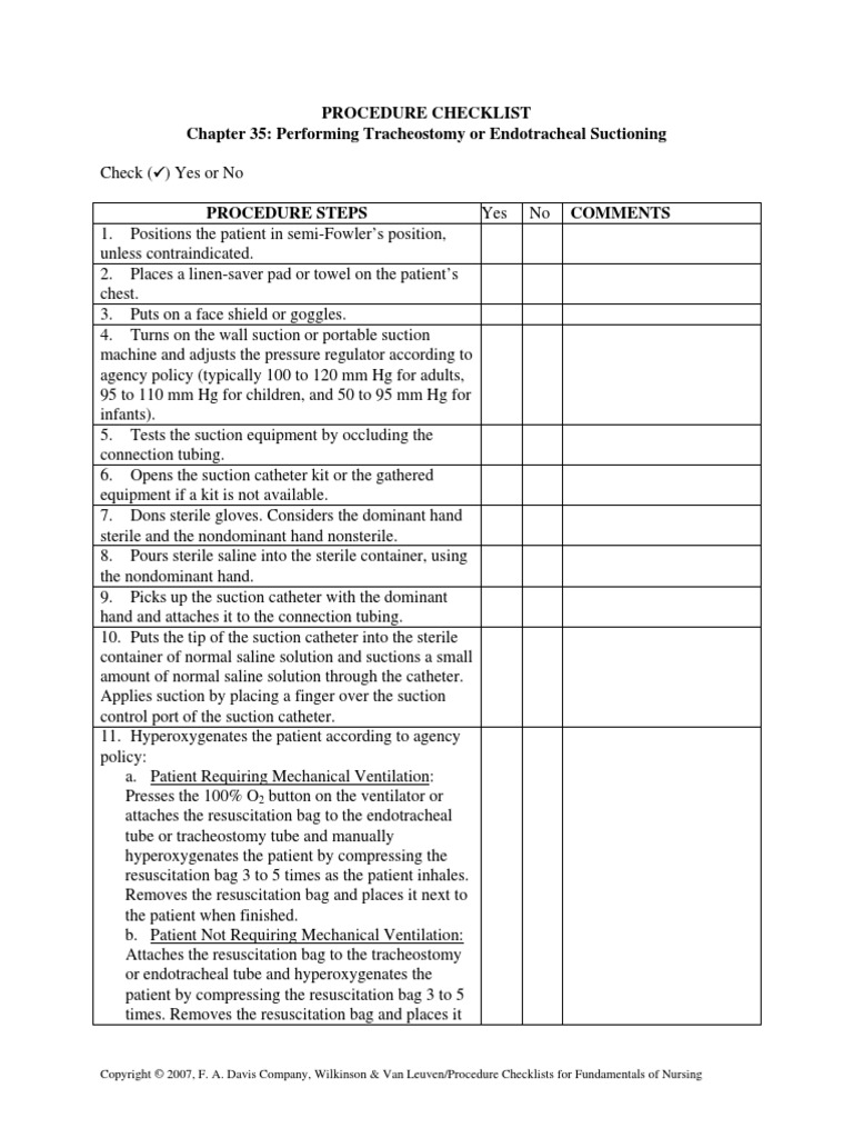 Procedure Checklist Chapter 35: Performing Tracheostomy or Endotracheal ...