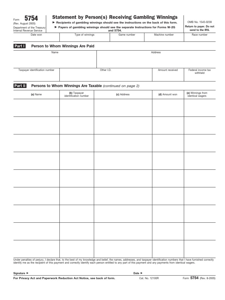 Statement by Person(s) Receiving Gambling Winnings PDF Irs Tax