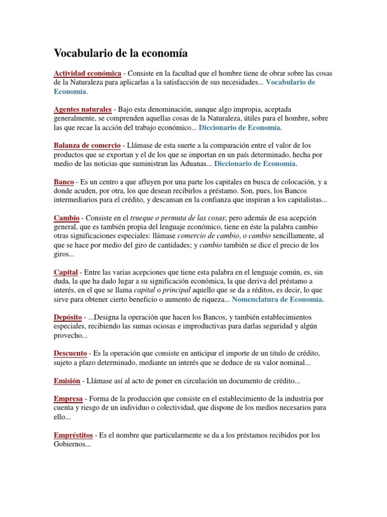 Vocabulario de La Economía | PDF | Bancos | Riqueza