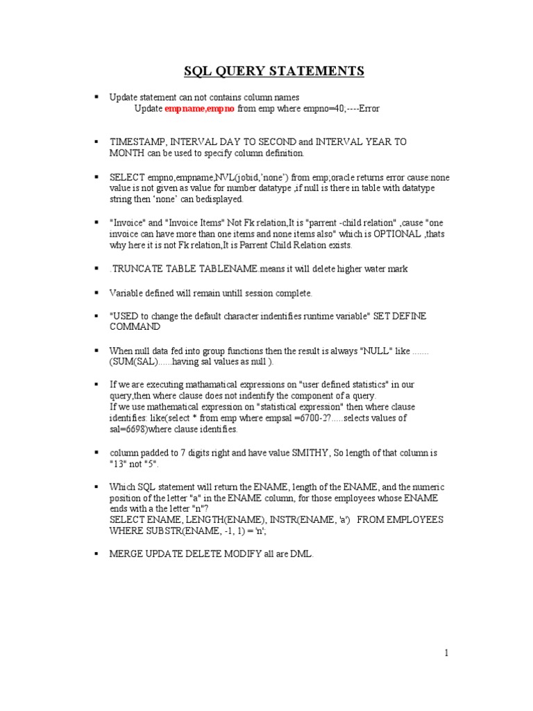 SQL Query Statements | PDF | Sql | Database Index