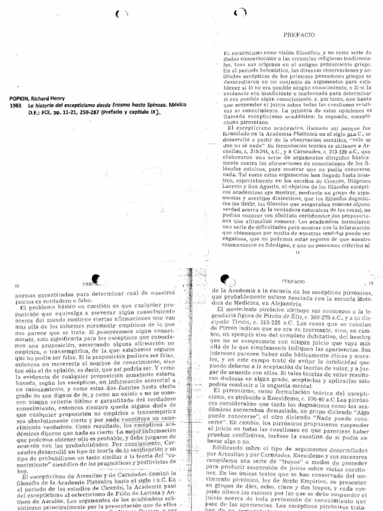 Popkin, R.H. La Historia Del Escepticismo... (Prefacio y Cap. IX) PDF protestantismo