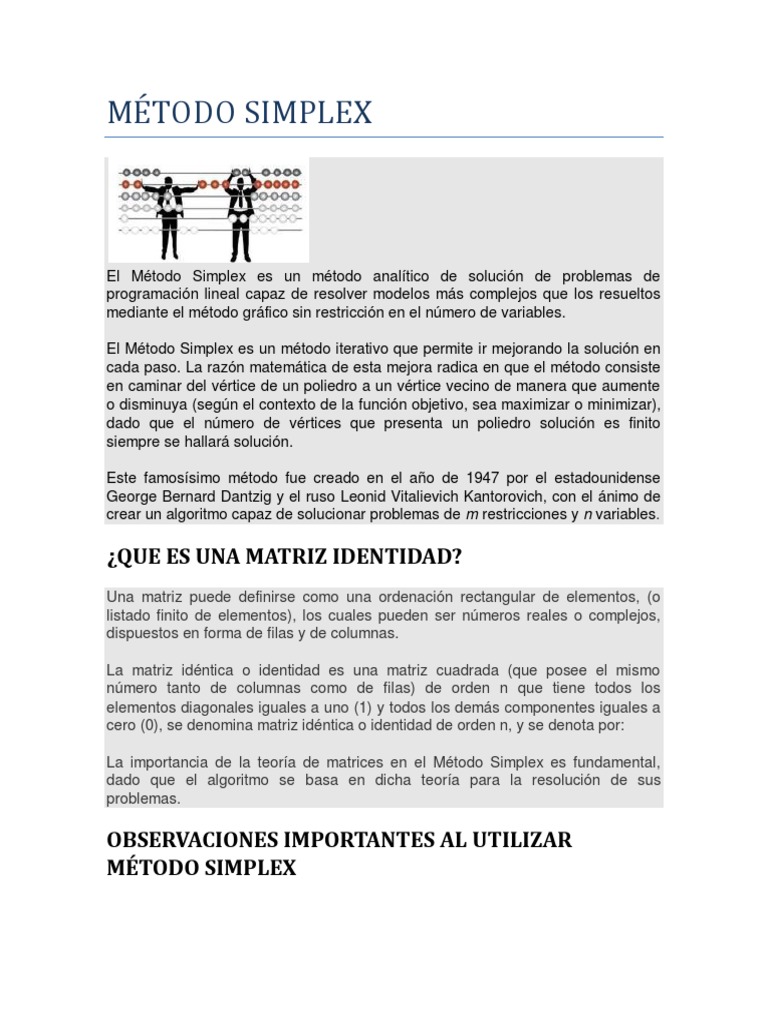 Método Simplex y Matrices Identidad | PDF | Matriz (Matemáticas ...