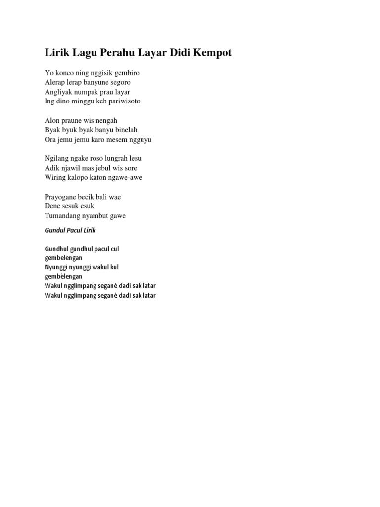 Lirik Lagu Perahu Layar Didi Kempot PDF