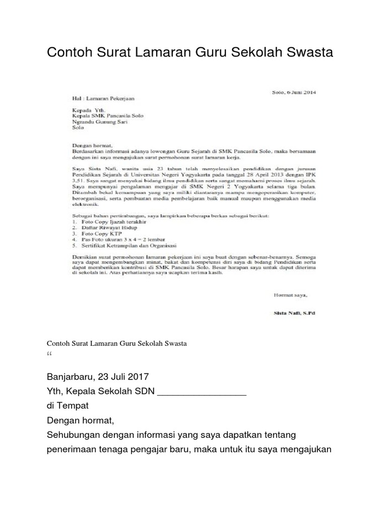 Download 94+ Contoh Surat Lamaran Kerja Menjadi Guru Gratis Terbaru