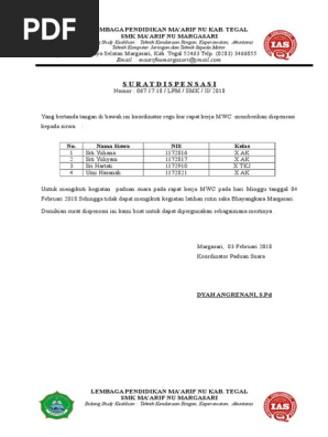 Surat Dispensasi Pramuka 2017