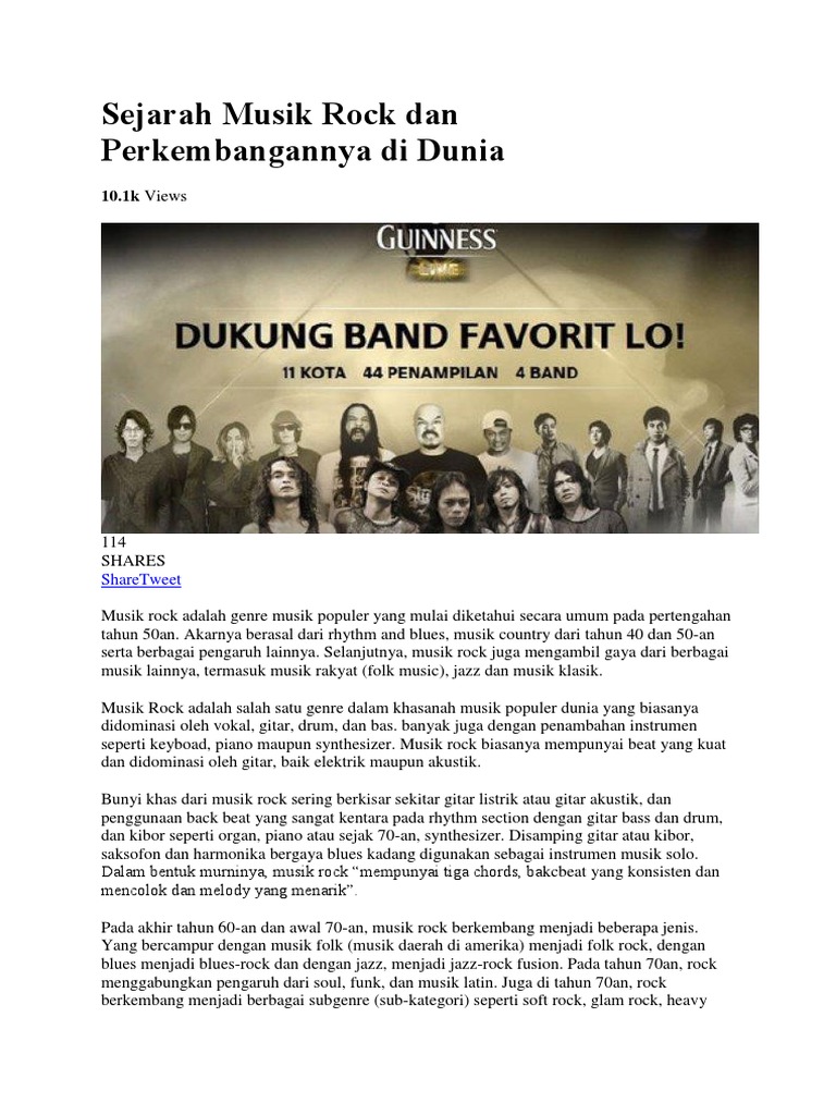 Sejarah Musik Rock Dan Perkembangannya Di Dunia | PDF