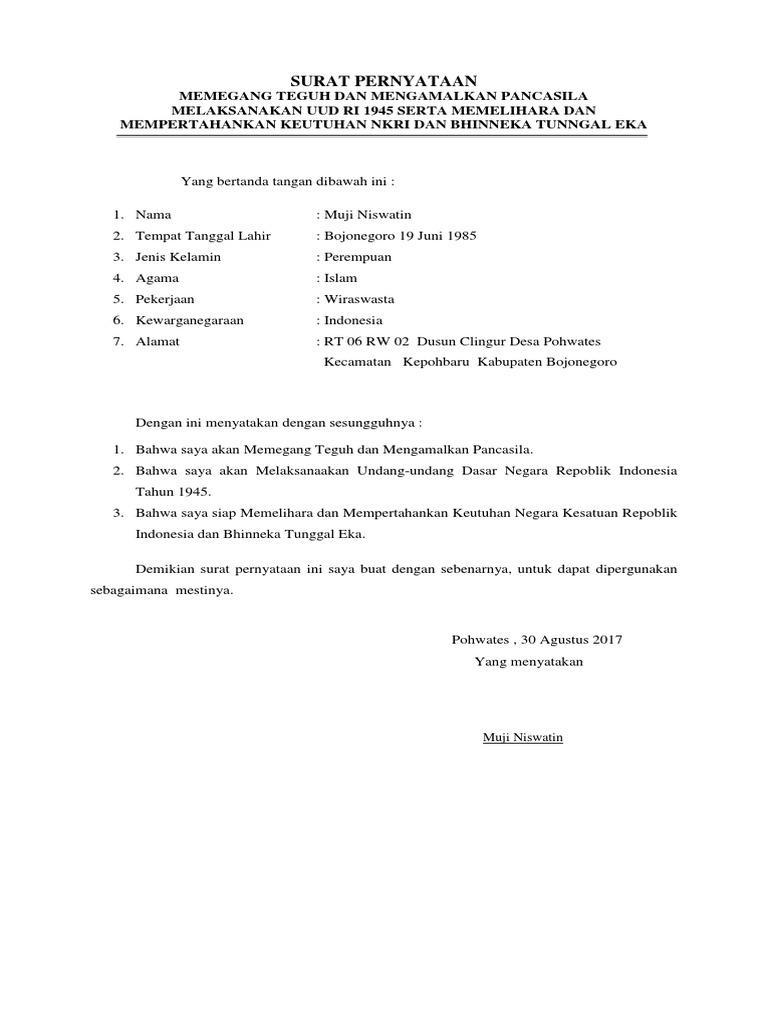 Surat Pernyataan Memegang Teguh Uud 1945 Pdf