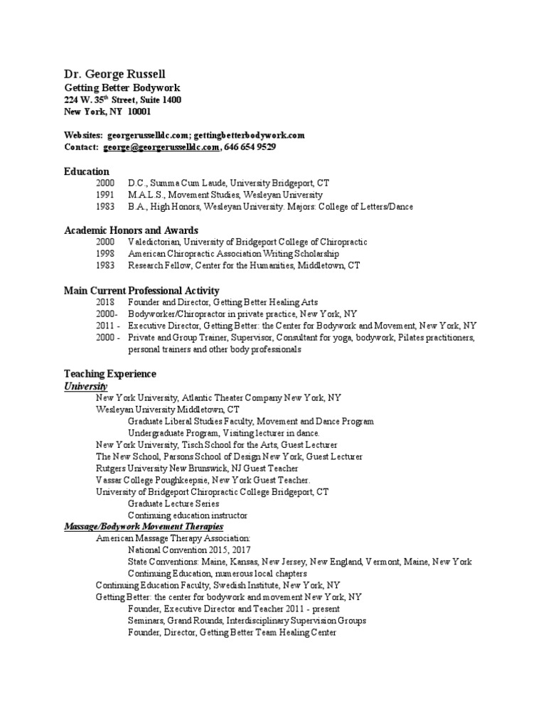 Dr. Russell's Curriculum Vitae PDF Chiropractic Massage