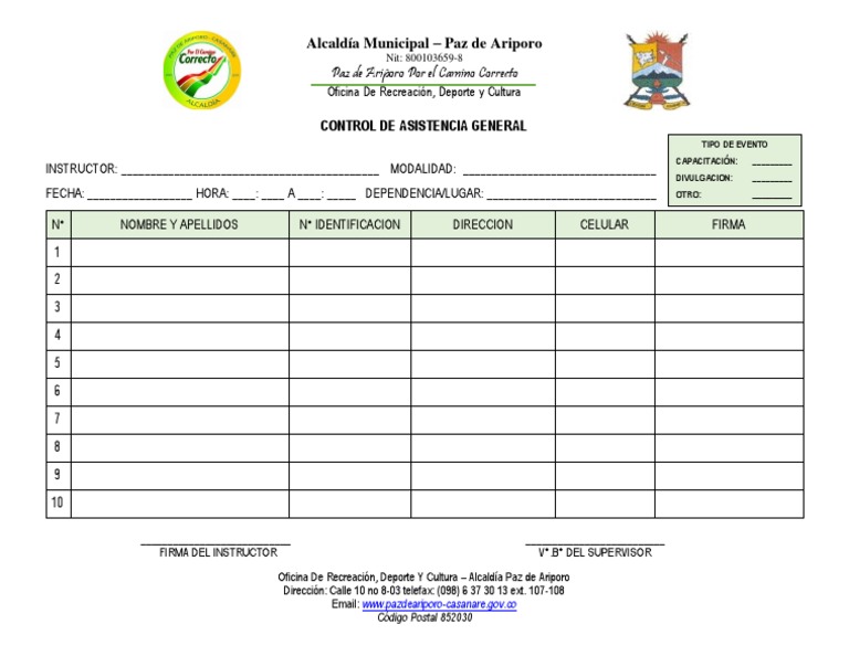Formato de Control de Asistencia Cultura