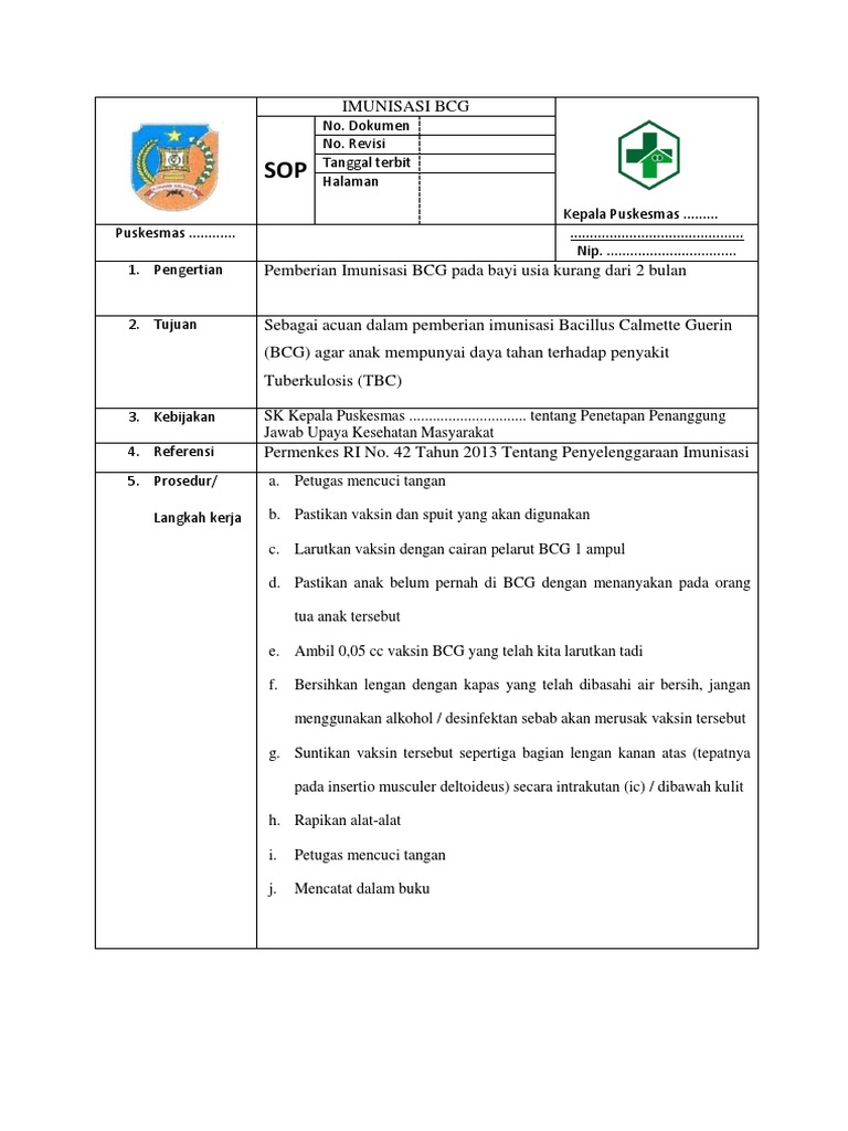SOP Imunisasi BCG | PDF | Sains & Matematika