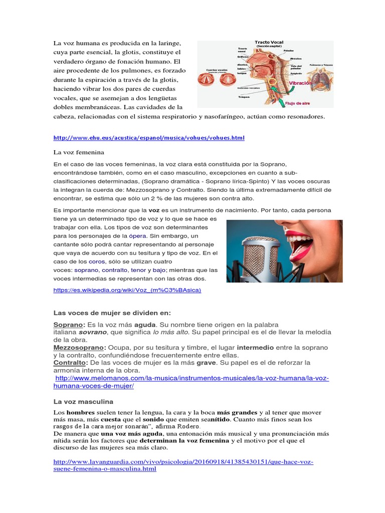 Tipos y producción de la voz humana | PDF | Voz humana | Garganta Humana