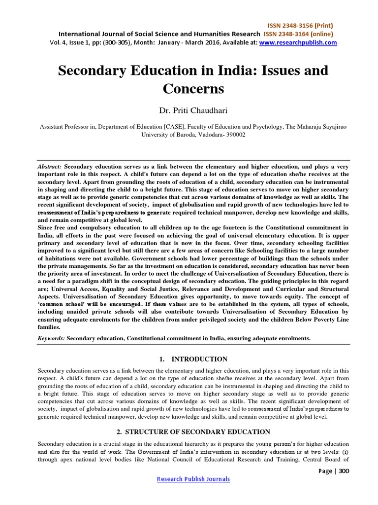 Status and Challenges of Secondary Education in India | PDF | Schools ...