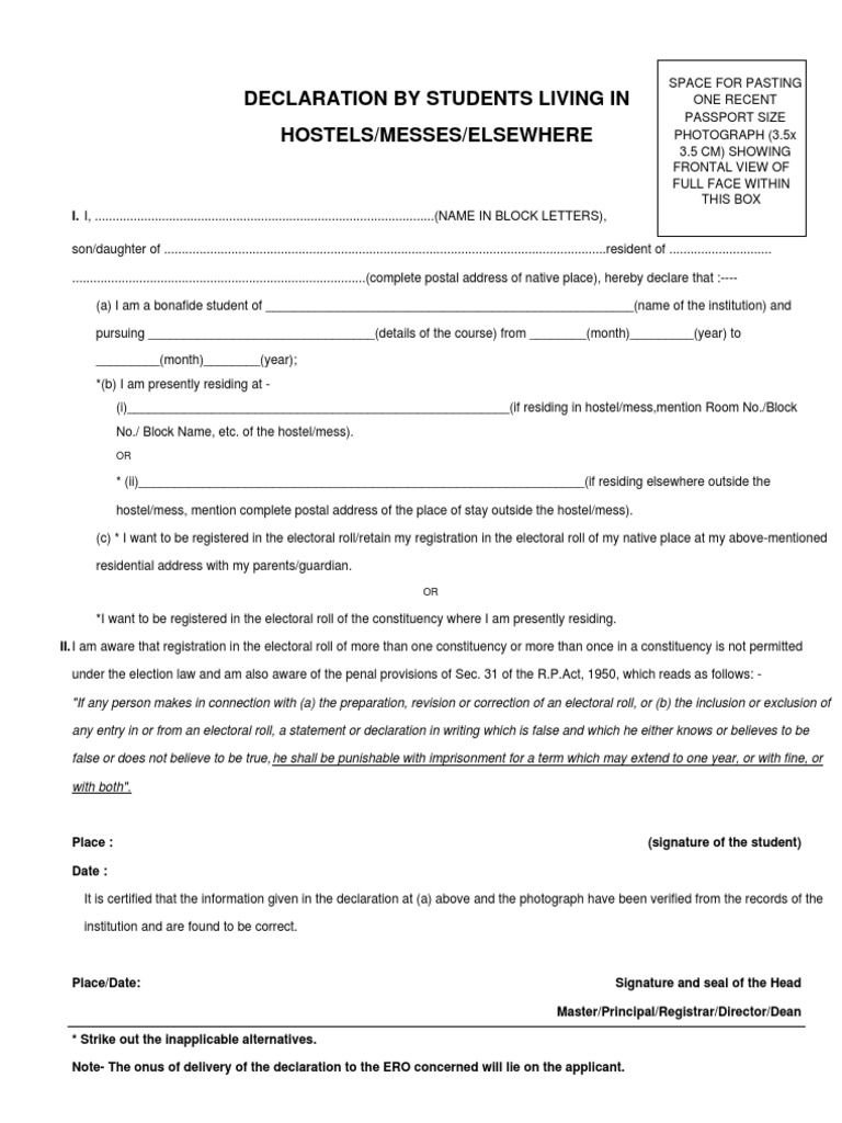 Student Electoral Roll Declaration Form | PDF