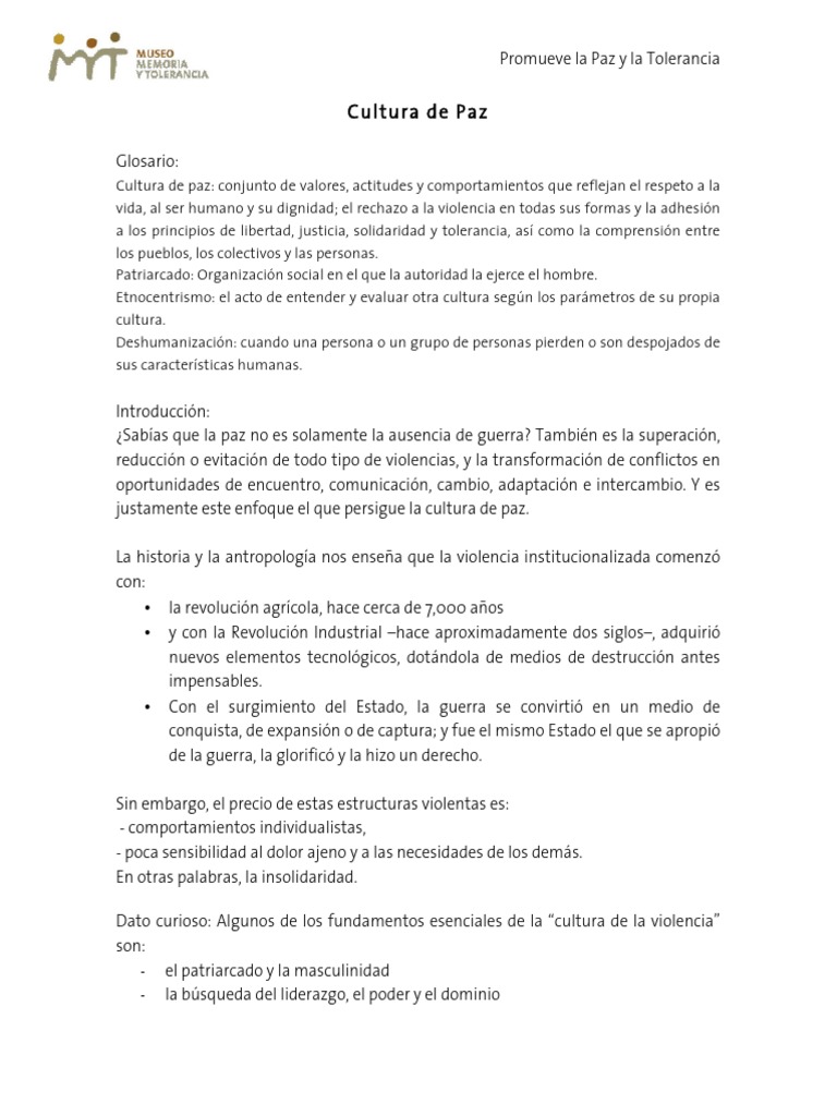 Promoción de la Cultura de Paz | PDF | Tolerancia | Paz