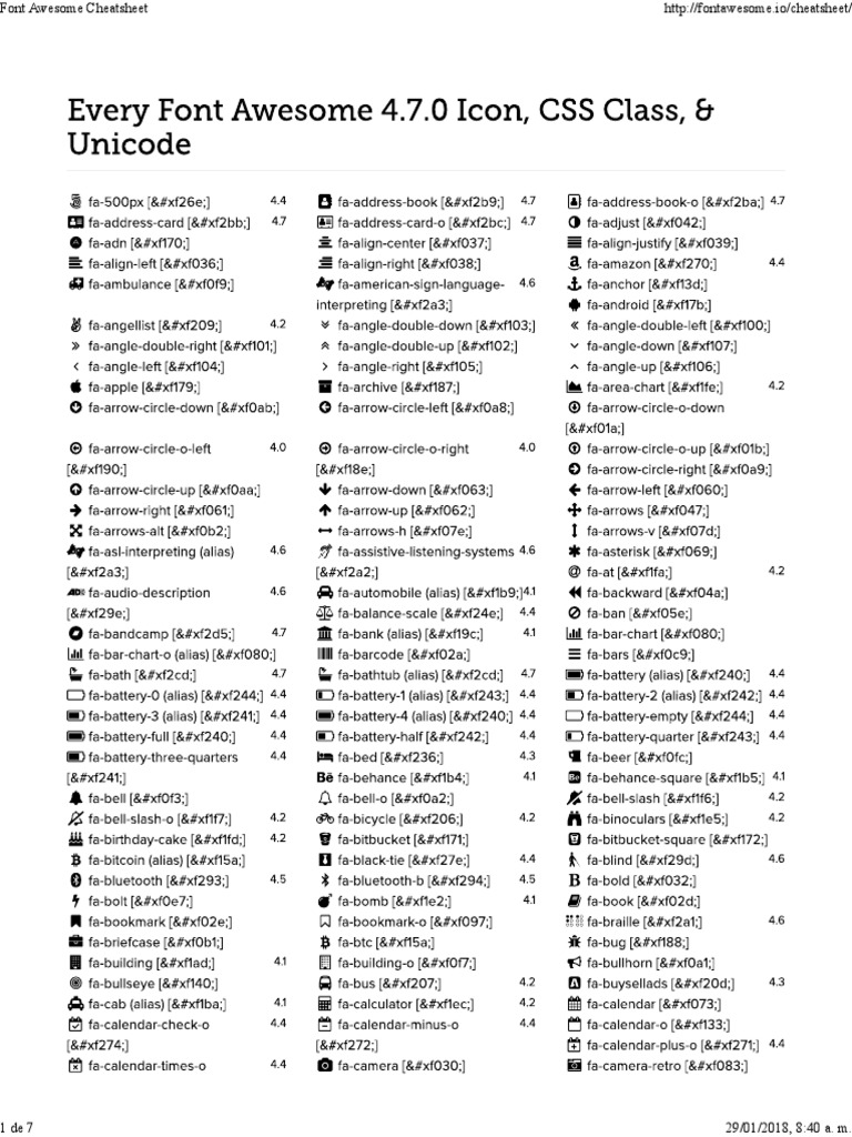 Font Awesome Cheatsheet PDF | PDF | Computing And Information Technology