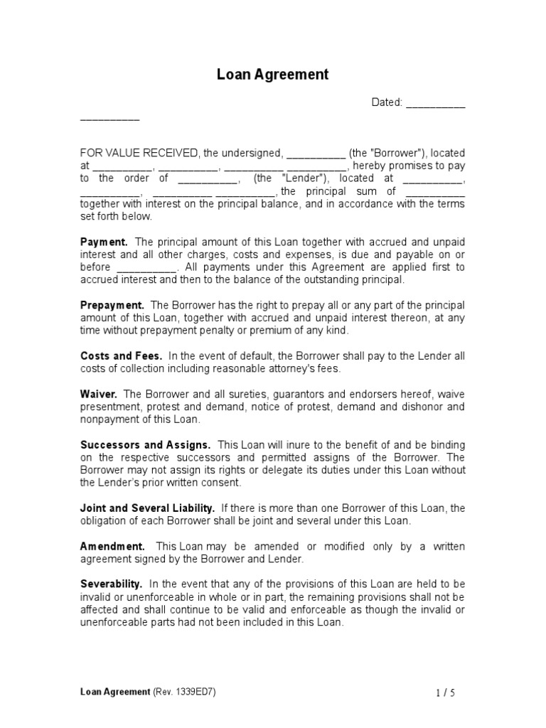 Loan Agreement Template Loans Financial Transaction