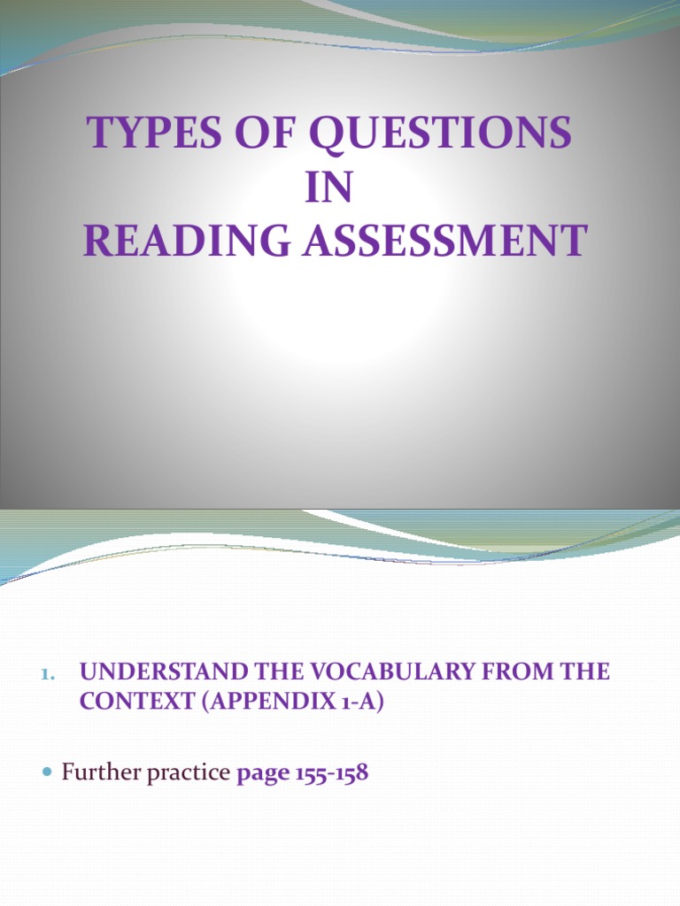 Appendix r1 Types of Question - Reading Assessment | PDF | Science ...