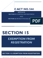 Republic Act No. 544: Article Iii Section 15. Exemption From Registration