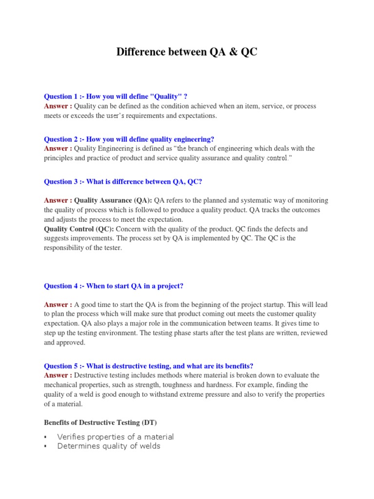 QA vs QC: Key Differences Explained | PDF